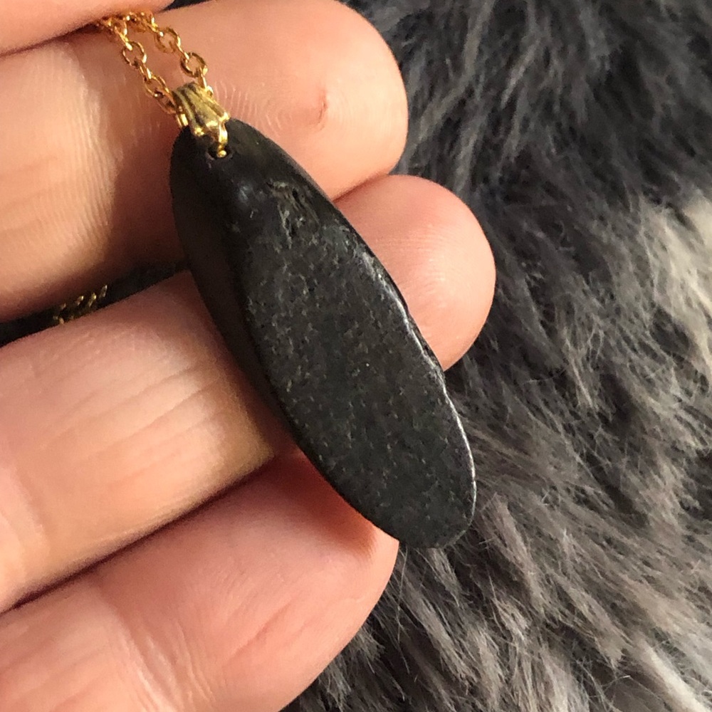 Handcrafted vintage petrified wood pendant on chain necklace